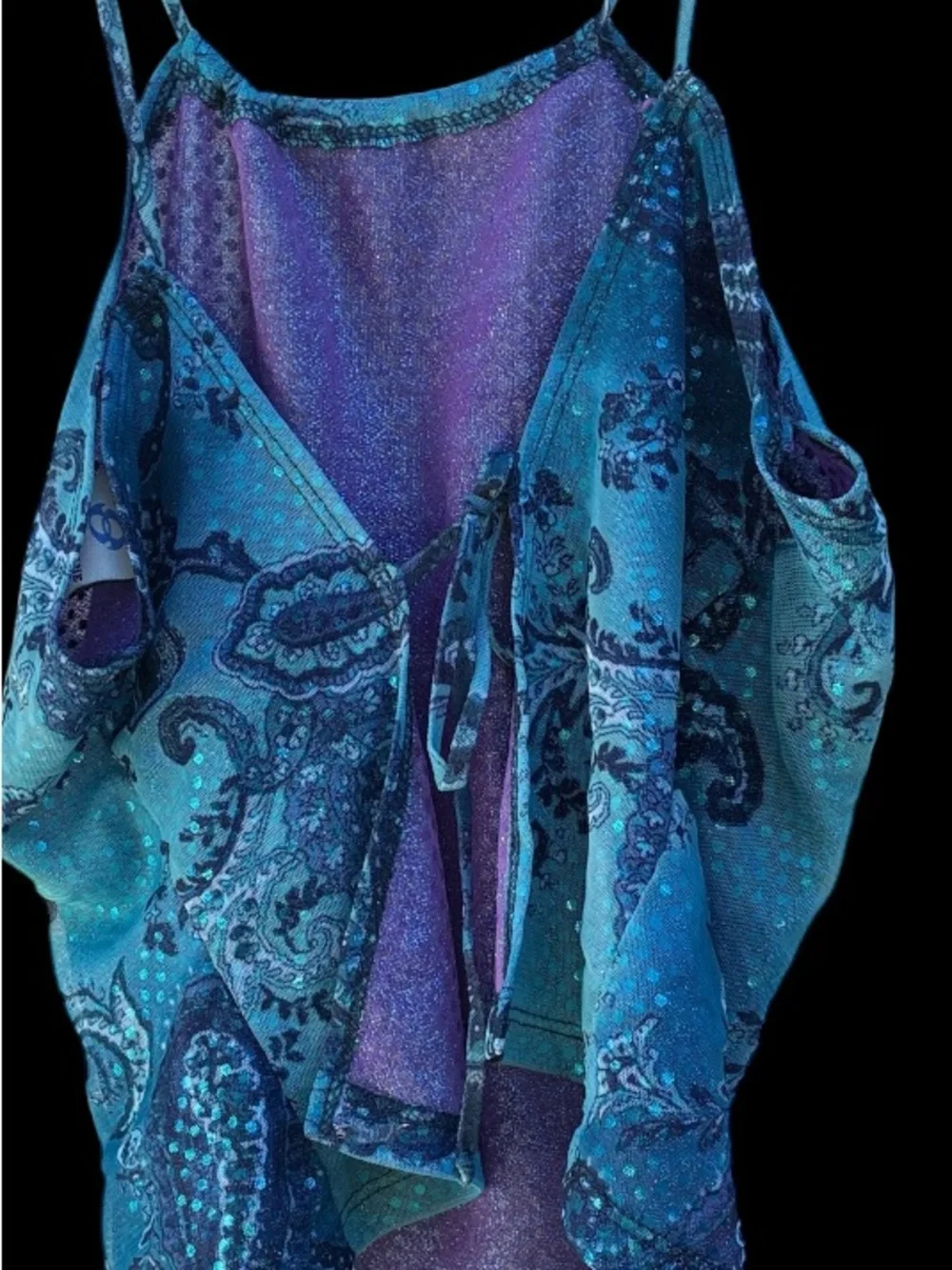 Vintage Y2K Anchor Blue Paisley Glitter Halter Top - Size OS